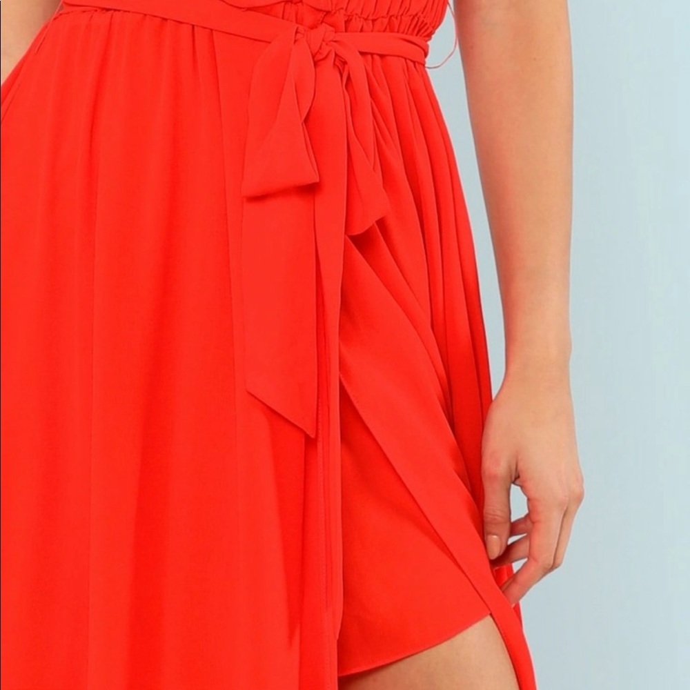 Red Sleeveless Wrap Maxi Dress with Tie Waist & High Slit – Size XS - Picture 4 of 6